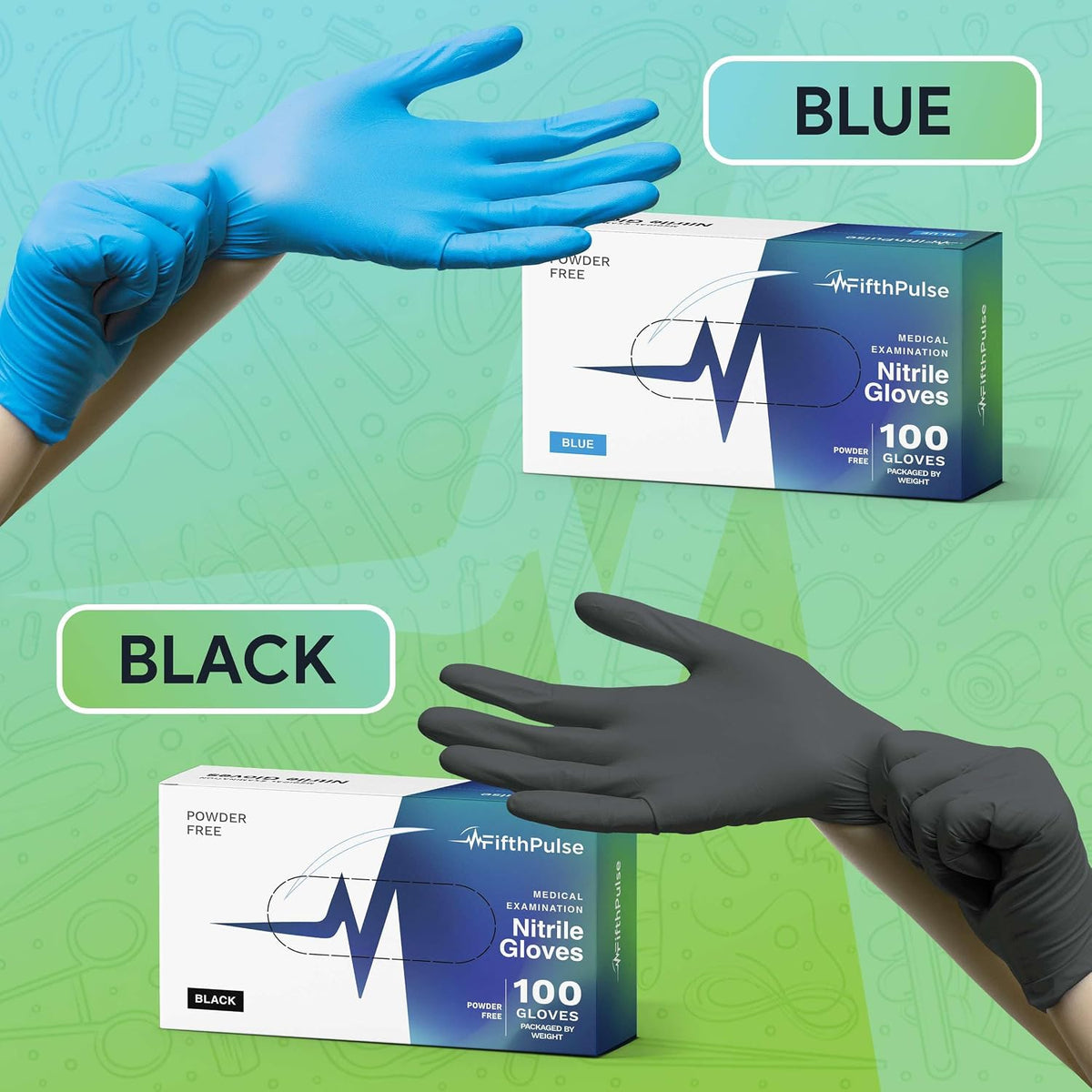 FifthPulse Blue Disposable Nitrile Exam Gloves Large 1000 Count - Medical Grade, 3 Mil, Textured Tips, Food Safe, Latex Free, Powder Free for Cleaning, Cooking, Medical Use - Case of 10 Boxes of 100