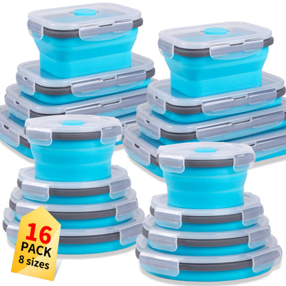 Collapsible Food Storage Containers with Lid & Air Vent, 8 Pack, 4 Rectangular + 4 Round, Annaklin Foldable Silicone Lunch Containers Collapsible Bowls Set, Microwave Freezer Dishwasher Safe, 4 Colors