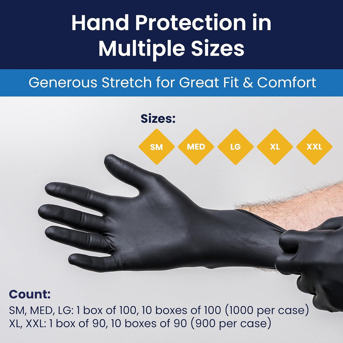 Adenna DLG675 Dark Light 9 mil Nitrile Powder Free Exam Gloves (Black, Medium) Box of 100
