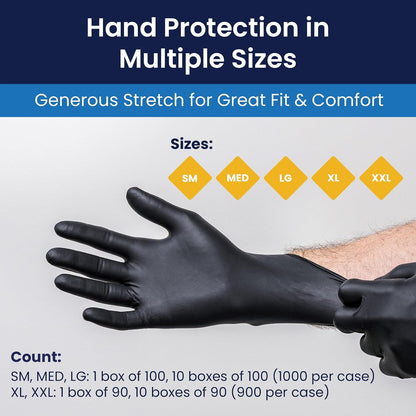Adenna DLG675 Dark Light 9 mil Nitrile Powder Free Exam Gloves (Black, Medium) Box of 100