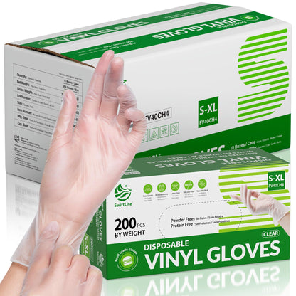 SWIFTLITE Disposable Vinyl Gloves, Food Safe