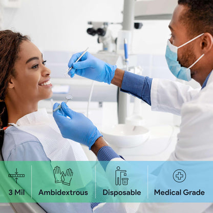 FifthPulse Blue Disposable Nitrile Exam Gloves Large 1000 Count - Medical Grade, 3 Mil, Textured Tips, Food Safe, Latex Free, Powder Free for Cleaning, Cooking, Medical Use - Case of 10 Boxes of 100