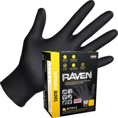 Raven Powder Free Nitrile Disposable Gloves | 7 Mil | Latex Free, Chemical + Puncture Resistant, Single Use |