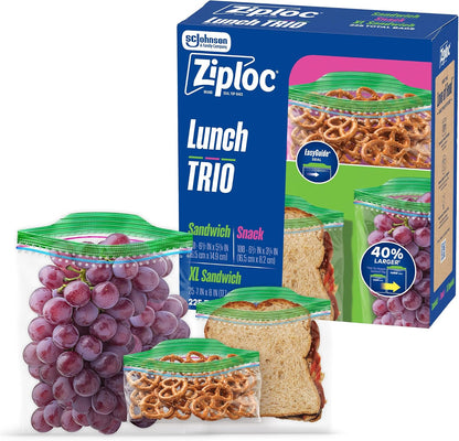 Ziploc Lunch Trio Food Storage Bags Variety Pack, 225 Total Bags