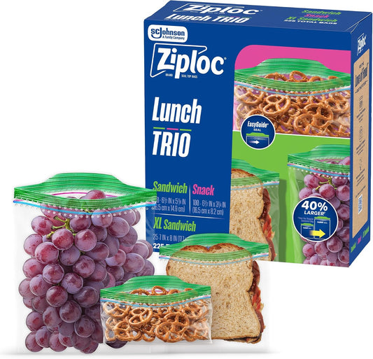 Ziploc Lunch Trio Food Storage Bags Variety Pack, 225 Total Bags