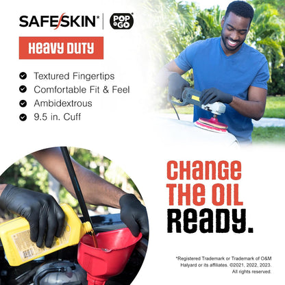 SAFESKIN Heavy Duty Nitrile Disposable Latex Free Gloves (40/160/1600 packs), Black Gloves for Food Prep, Cleaning, Mechanic