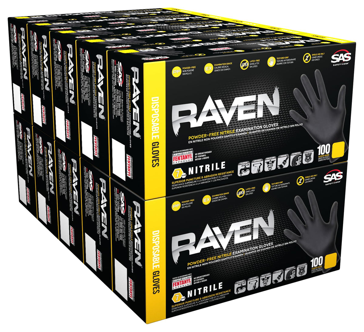 Raven Powder Free Nitrile Disposable Gloves | 7 Mil | Latex Free, Chemical + Puncture Resistant, Single Use |