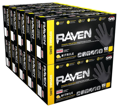 Raven Powder Free Nitrile Disposable Gloves | 7 Mil | Latex Free, Chemical + Puncture Resistant, Single Use |