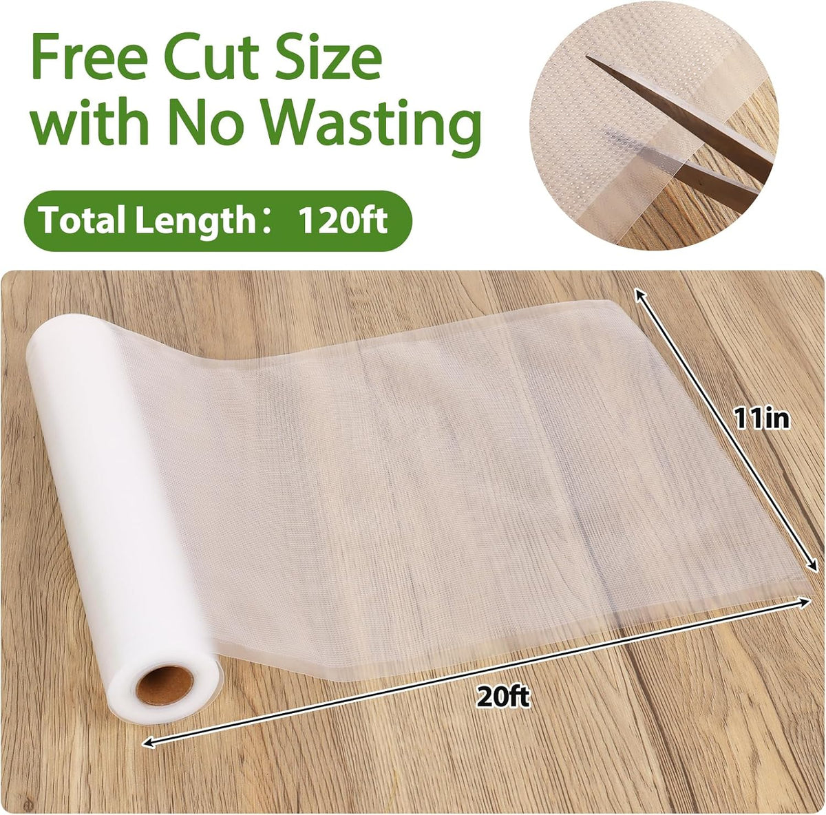 Vacuum Sealer Bags for Food Storage, 6 Rolls 11" x 20', Cut-to-Size Bags