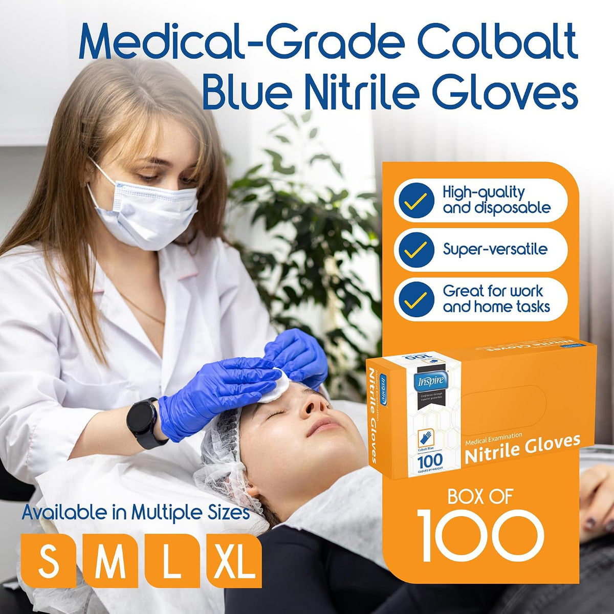 Inspire Cobalt Blue Nitrile Disposable Gloves | 4.5 Nitrile Safety Medical Exam Cooking Cleaning Disposable Gloves
