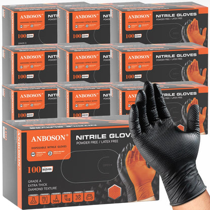 ANBOSON 10 Mil Heavy Duty Mechanic Nitrile Gloves, XLarge Black 100 Count