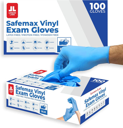 London Labs Synthetic Vinyl Exam Gloves Powder-Free, Latex-Free, Disposable, Ultra-strong, Food Safe, Healthcare, Cleaning