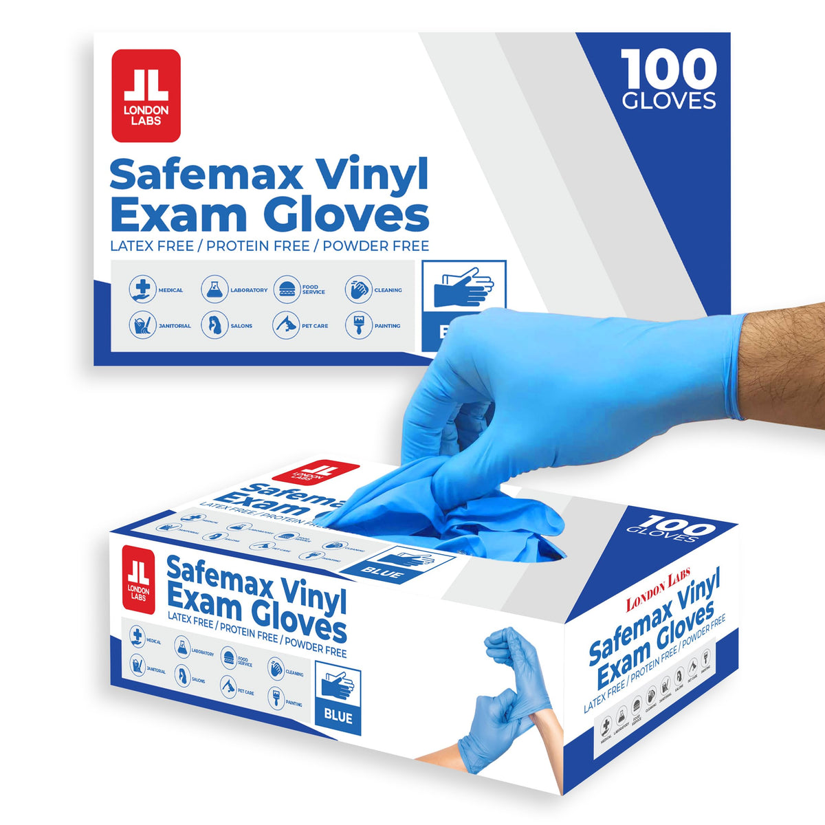 London Labs Synthetic Vinyl Exam Gloves Powder-Free, Latex-Free, Disposable, Ultra-strong, Food Safe, Healthcare, Cleaning