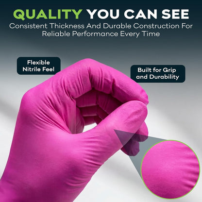 FifthPulse Fuchsia Hot Pink Nitrile Disposable Gloves -3 Mil Medical Exam Nitrile Gloves -Powder and Latex Free