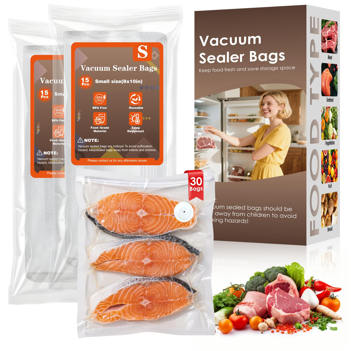 Compact Vacuum Sealer for Food (Vacuum Sealer Machine + 30 Reusable Vacuum Bags) Powerful Handheld Vacuum Sealer Machine, Featuring LED Pressure Display, Portable Food Sealer