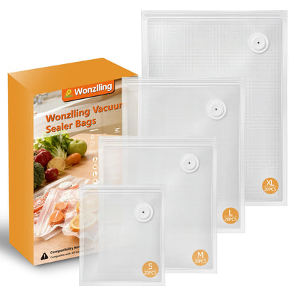 Vacuum Sealer Bags for Food, 60 Pcs Reusable Food Storage Bags, S+M+L Sizes, Air Valve Zipper Bags for Meal Prep, Freezer, Sous Vide & Microwave Storage