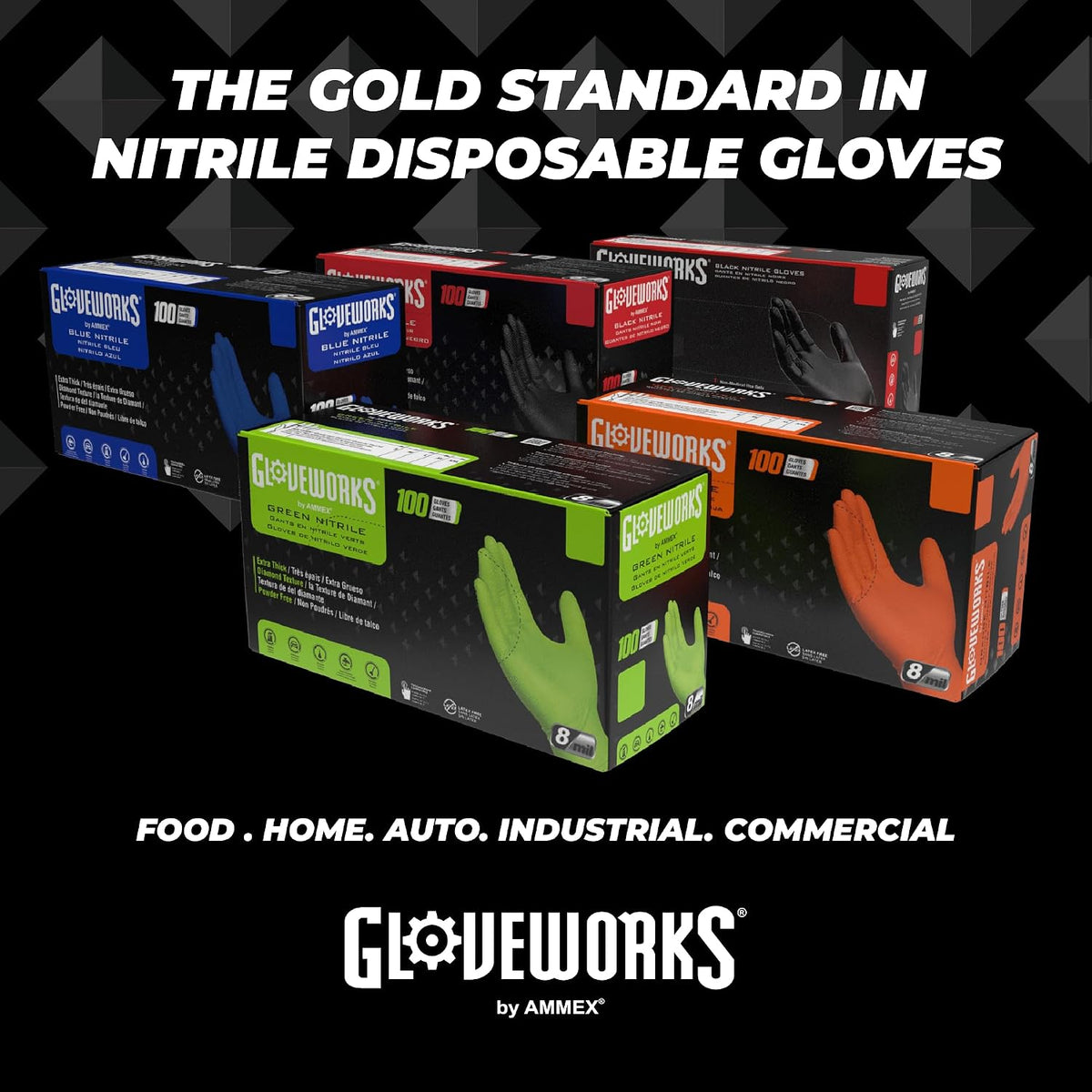 GLOVEWORKS Nitrile Gloves Disposable 5 mil Black Size Large Box of 100