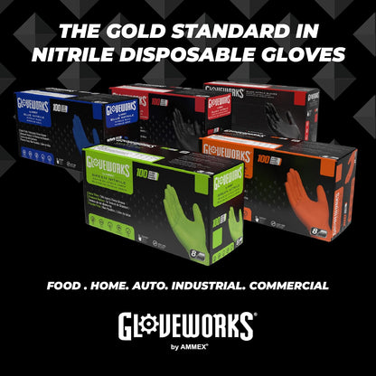 GLOVEWORKS Nitrile Gloves Disposable 5 mil Black Size Large Box of 100