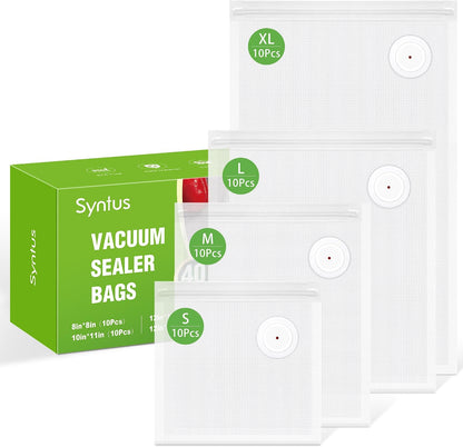 Syntus 40 Pcs Reusable Vacuum Sealer Bags for Food, S+M+L+XL