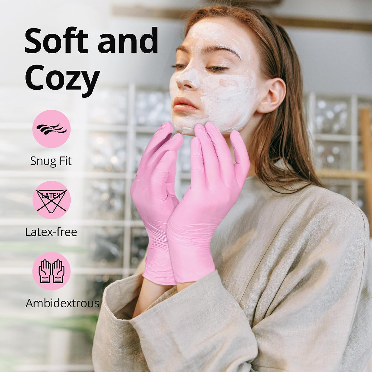 SwiftGrip Pink Nitrile Gloves, 3-mil, Industrial Gloves Disposable Latex Free, for Cleaning & Esthetician, Rubber Powder-Free, 100-ct Box (Medium)