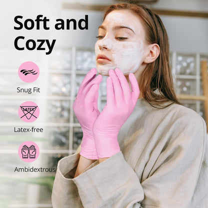 SwiftGrip Pink Nitrile Gloves, 3-mil, Industrial Gloves Disposable Latex Free, for Cleaning & Esthetician, Rubber Powder-Free, 100-ct Box (Medium)