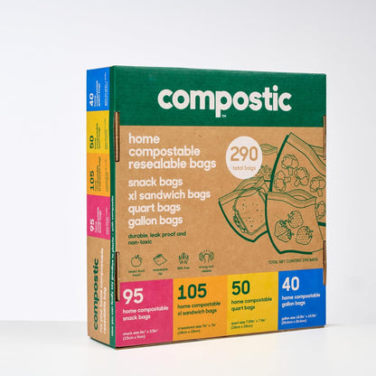 Compostic Compostable Sandwich, Snack, Gallon, Quart Bags Variety, 290 Ct