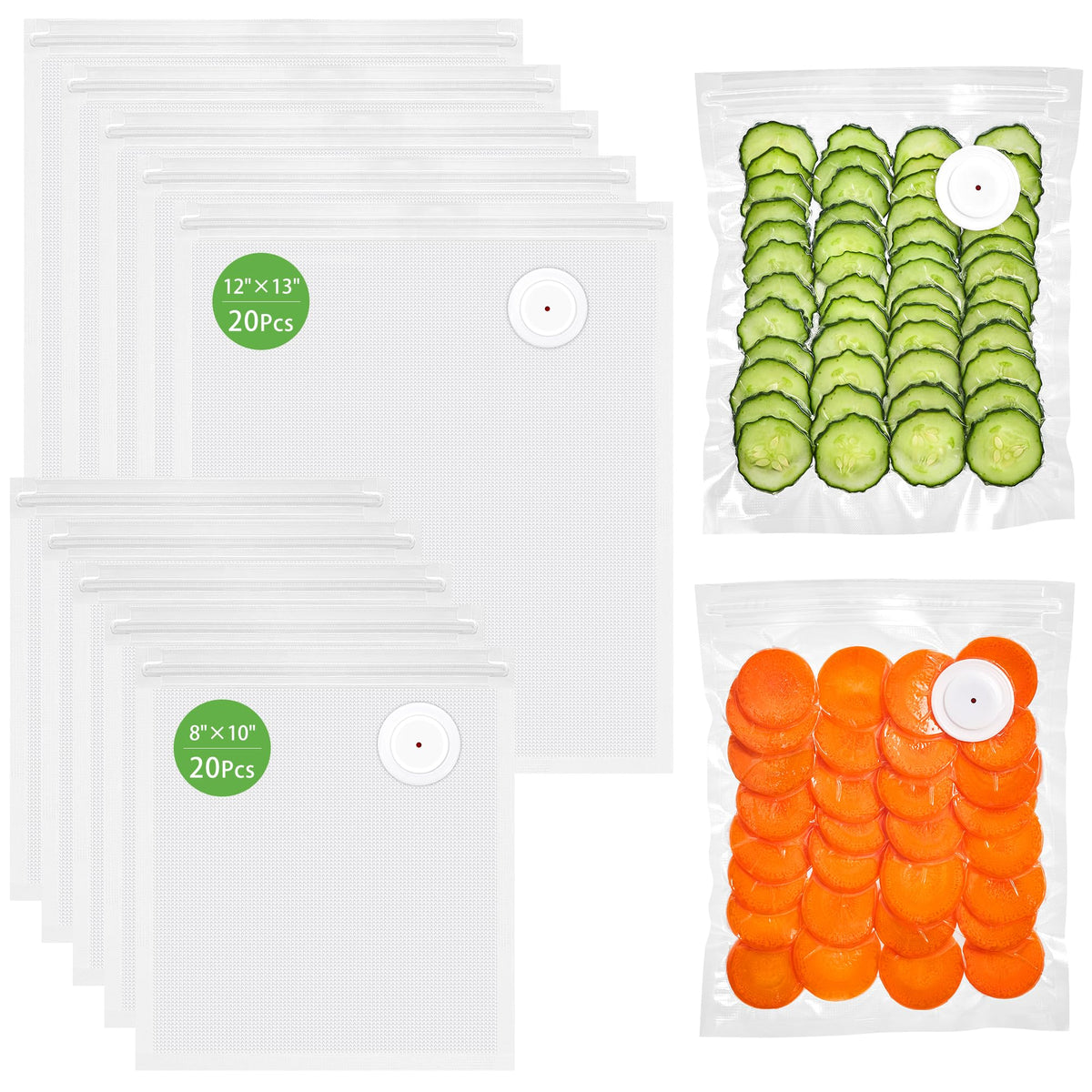 Syntus 60 Pcs Reusable Vacuum Sealer Bags for Food, S+M+L