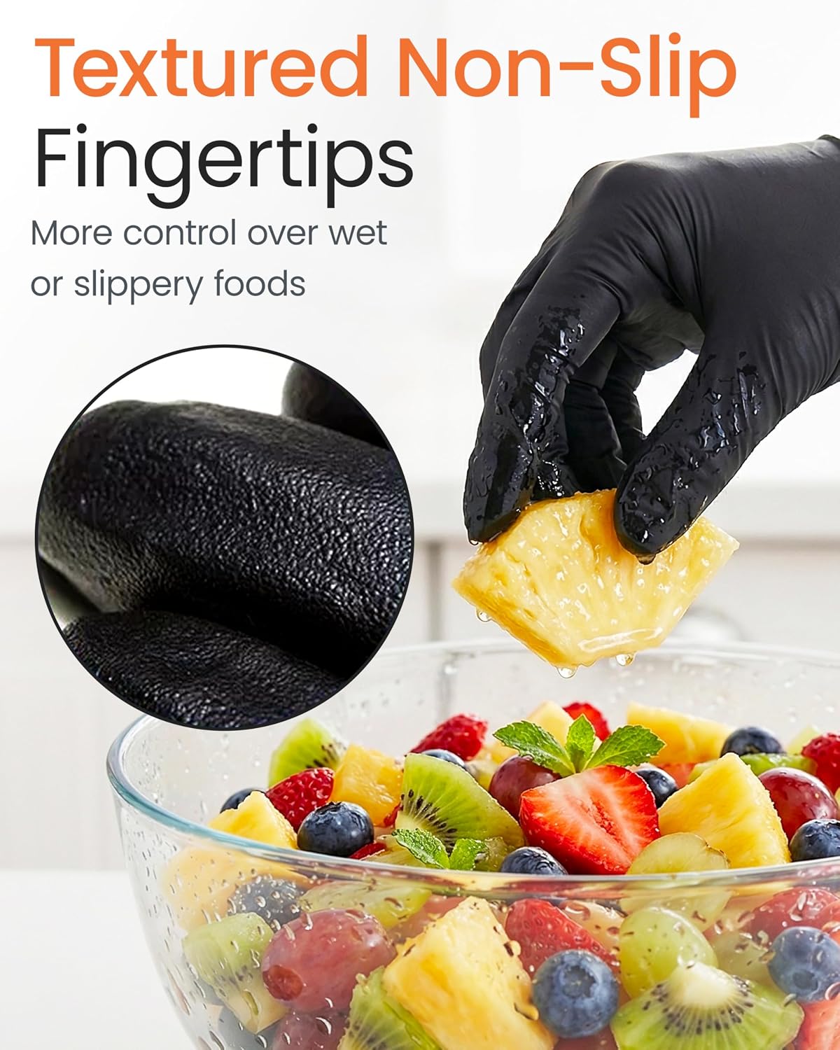 5 Mil Black Nitrile Gloves for Food Prep - Textured Food Prep Gloves - Food Handling Gloves Disposable Latex Free