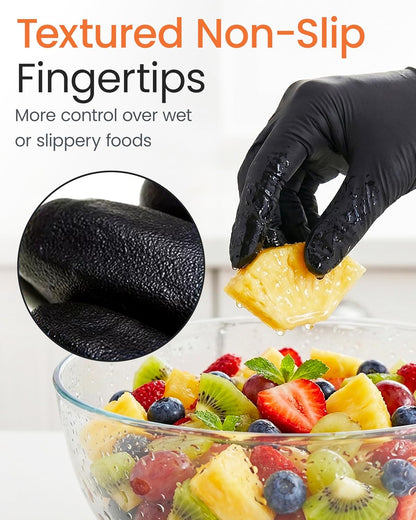 5 Mil Black Nitrile Gloves for Food Prep - Textured Food Prep Gloves - Food Handling Gloves Disposable Latex Free