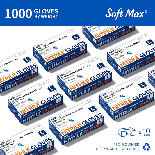 Supmedic Medical Soft Max Nitrile Exam Disposable Gloves Powder-Free 1000Ct