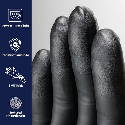 Adenna DLG675 Dark Light 9 mil Nitrile Powder Free Exam Gloves (Black, Medium) Box of 100