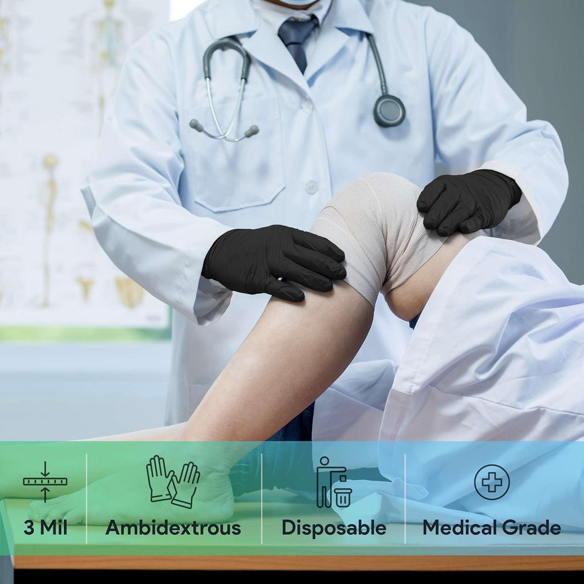 Black Nitrile Gloves Large, Case of 1000-3 Mil Disposable Rubber Gloves, Latex-Free, Powder-Free - Medical Exam Grade for Food Prep, Cleaning, Lab Use - Textured Grip - Click-Medical