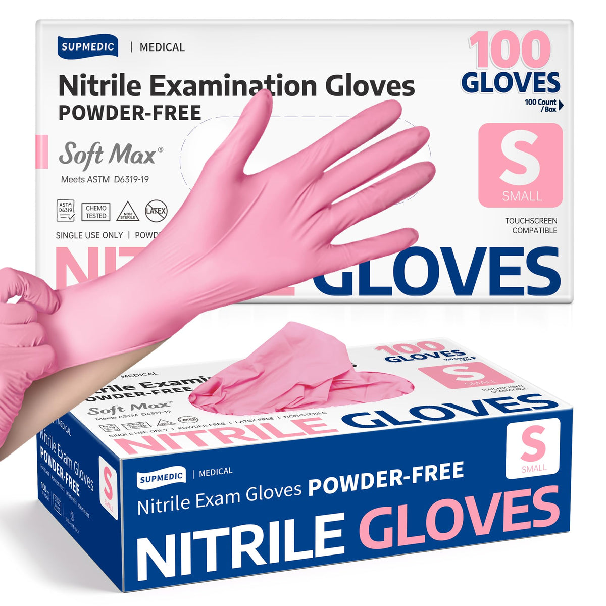 Supmedic Medical Nitrile Exam Gloves, Latex & Powder-Free Disposable 100 Ct