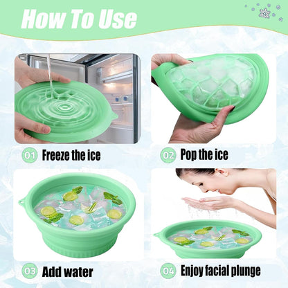 Foldable Face Ice Bath Bowl with Built-In Ice Tray (Green).