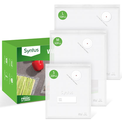 Syntus 40 Pcs Reusable Vacuum Sealer Bags for Food, S+M+L+XL