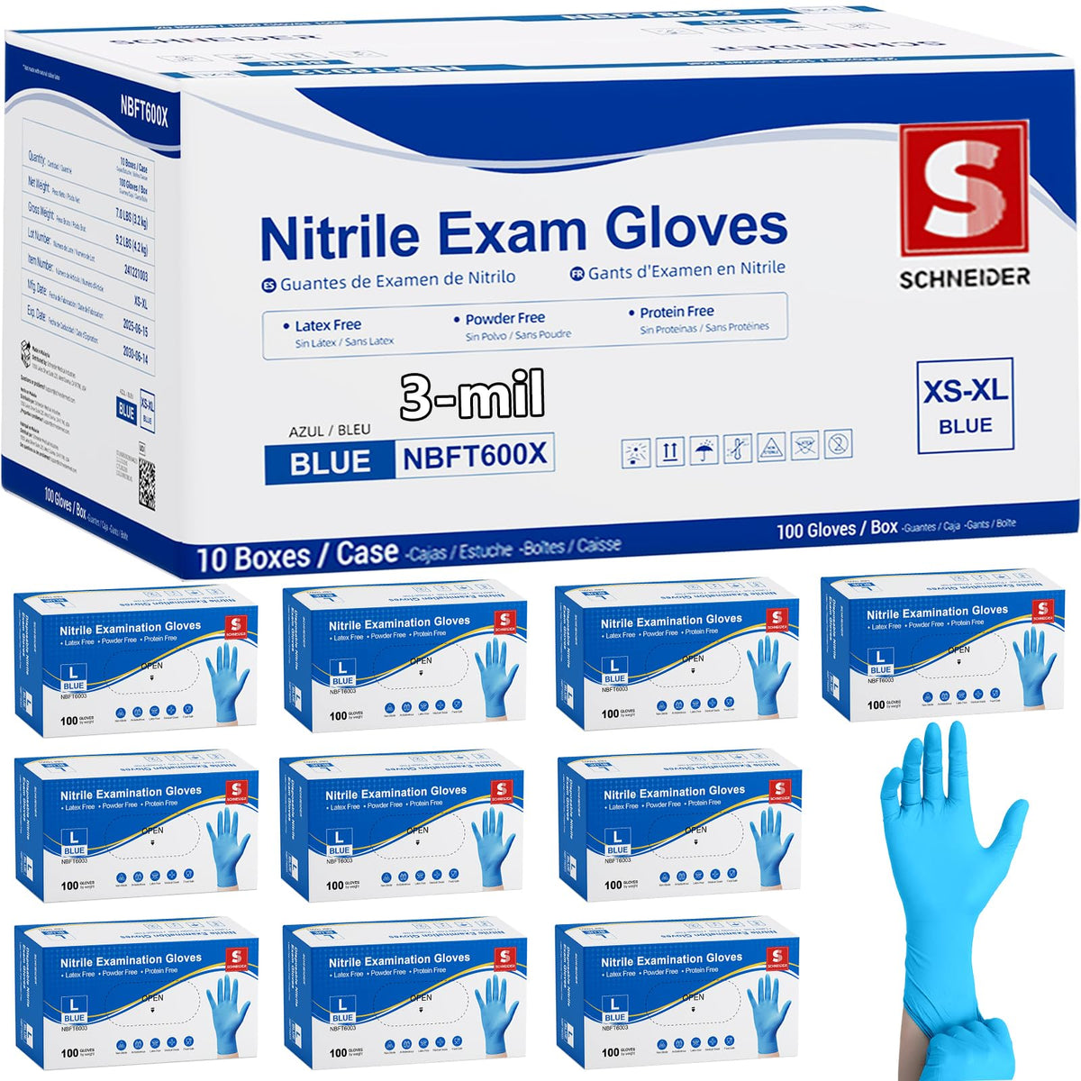 Schneider Medical Exam Glove, Gloves Disposable Latex Free, Powder Free