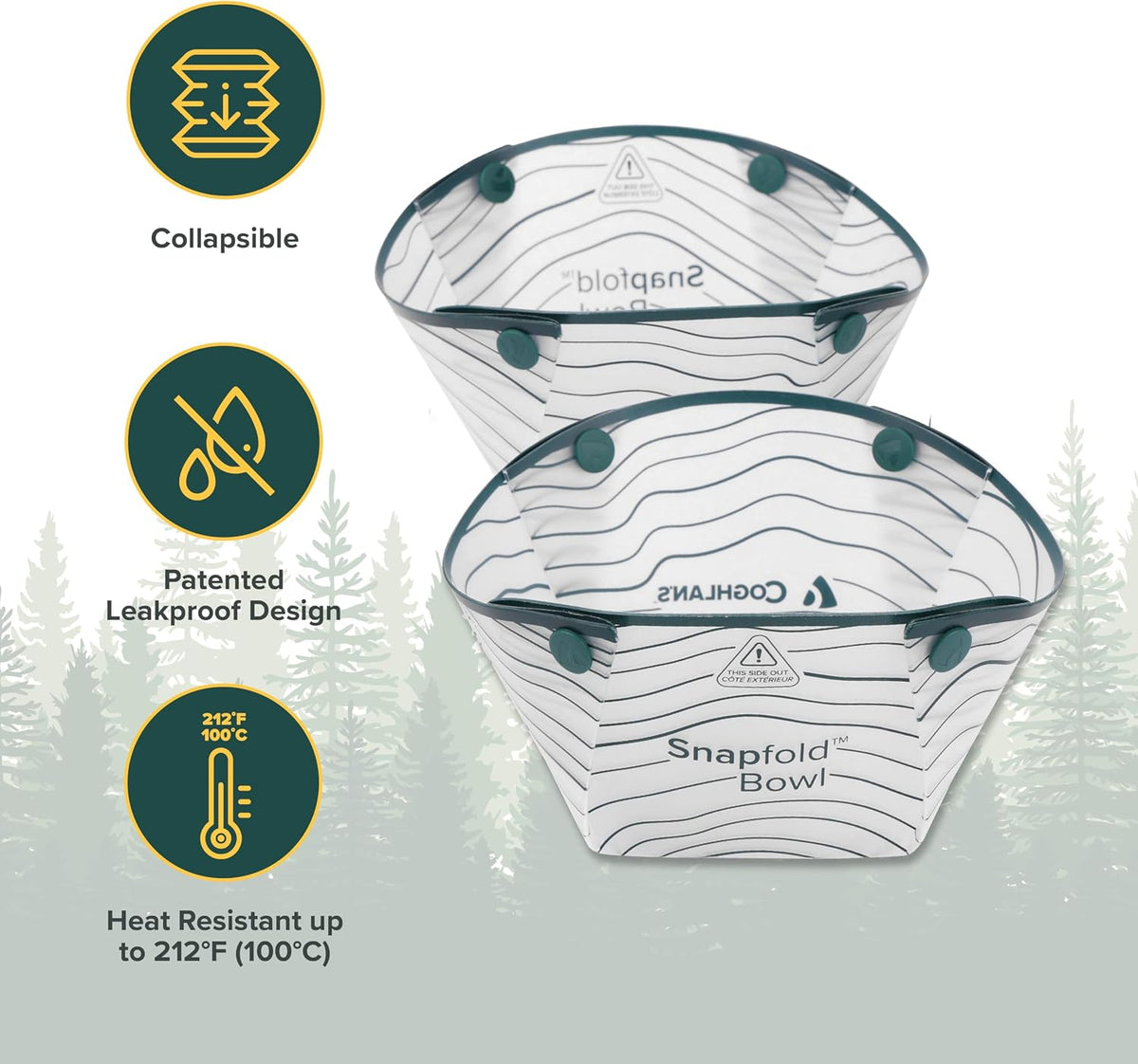 Coghlan's Snapfold™ Bowls 2-Pack – Collapsible, Lightweight and Leakproof for Camping, Hiking, Travel, Picnics, and Outdoor Adventures, BPA-Free, Foldable Space-Saving Design for Easy Storage