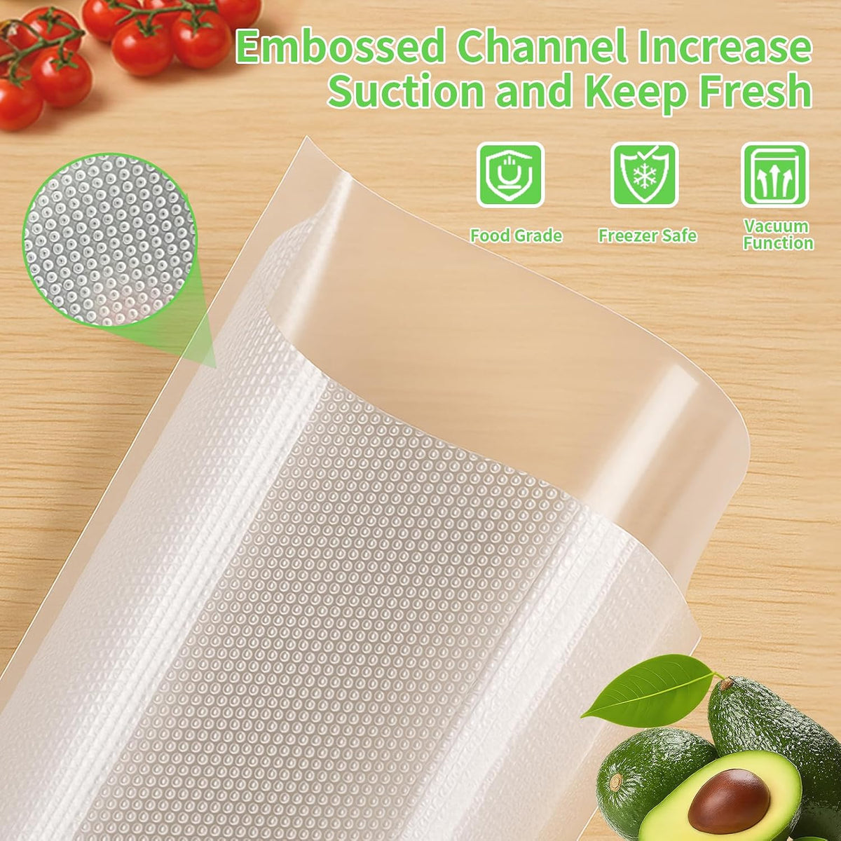 MakMeFre 4Pack Vacuum Sealer Bags Rolls 11"x20' for Food Storage