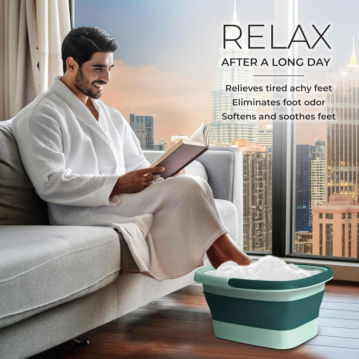 Mantello Collapsible Foot Bath Foot Soaking Tub | Portable Foot Spa Pedicure Bowl | Large Basin to Soak & Wash Feet | Folding Bucket with Carry Handle | White & Grey, Blue, Green [Green]