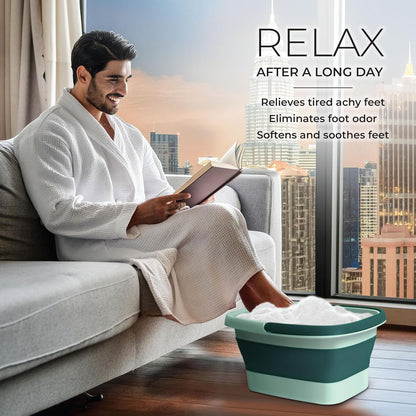 Mantello Collapsible Foot Bath Foot Soaking Tub | Portable Foot Spa Pedicure Bowl | Large Basin to Soak & Wash Feet | Folding Bucket with Carry Handle | White & Grey, Blue, Green [Green]