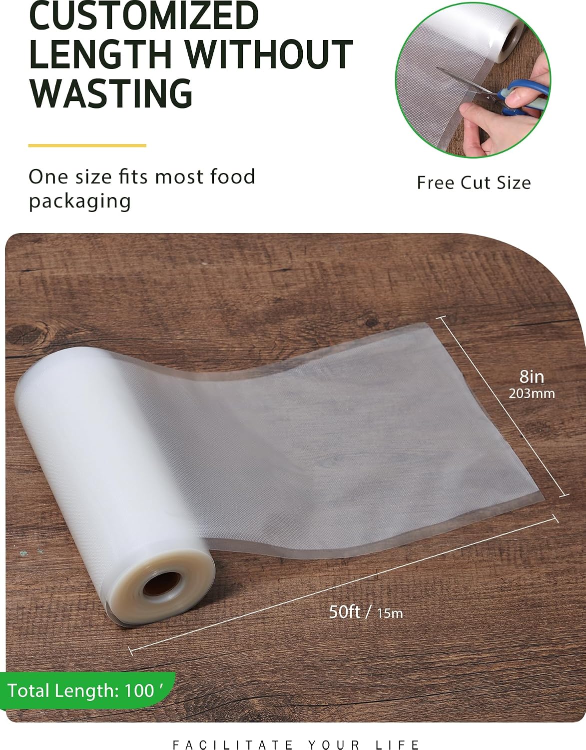 Syntus 2 Rolls 8" x 50' Vacuum Sealer Bags, BPA Free for Food Storage