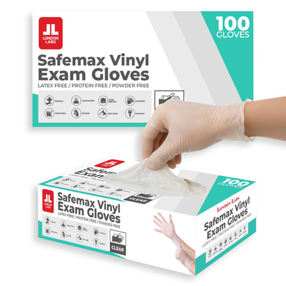 London Labs Medical Clear Vinyl Gloves Powder Free & Latex Free, Disposable, Food Safe