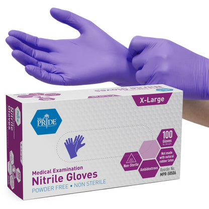 MedPride Powder-Free Nitrile Exam Gloves, Iris Blue, Medium, Box/100