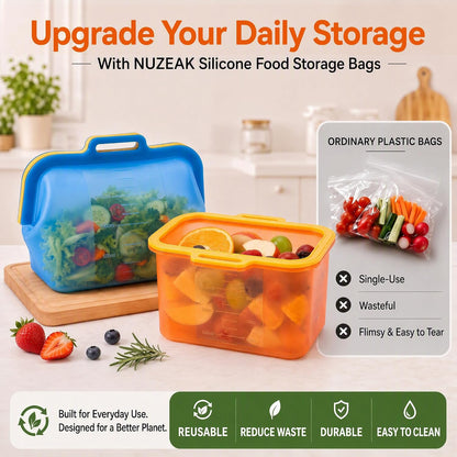 Magnetic Seal Reusable Silicone Food Storage Bag, 68 oz, NUZEAK