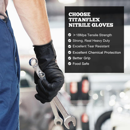 TitanFlex Disposable Nitrile Exam Gloves - 6-mil, Black, Heavy Duty, Latex Free, Food Safe for Cooking