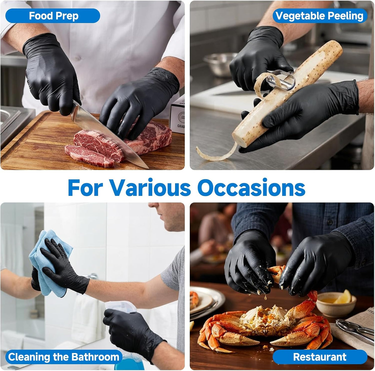 Food Grade 5 Mil Disposable Nitrile Gloves Large, 100Pcs