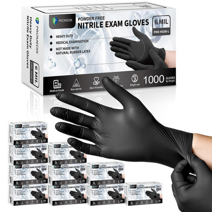PROMEDIX P Black Disposable Nitrile Gloves, 6Mil 100 Pcs Food Safe Cooking Gloves Latex Free Rubber Gloves for Cleaning Exam