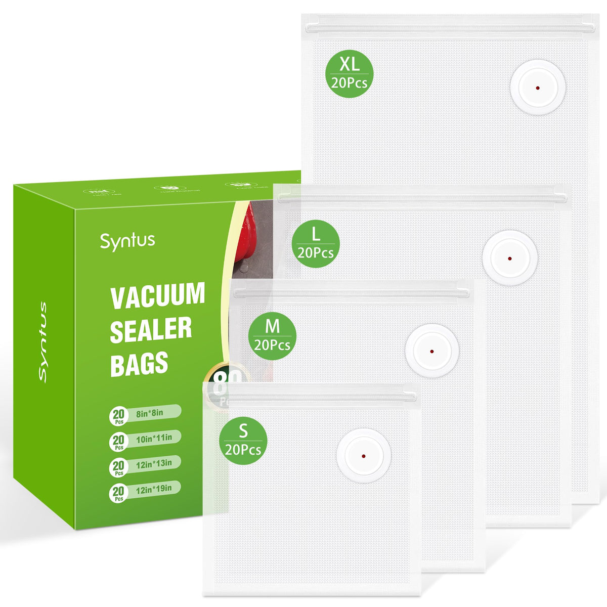 Syntus 40 Pcs Reusable Vacuum Sealer Bags for Food, S+M+L+XL