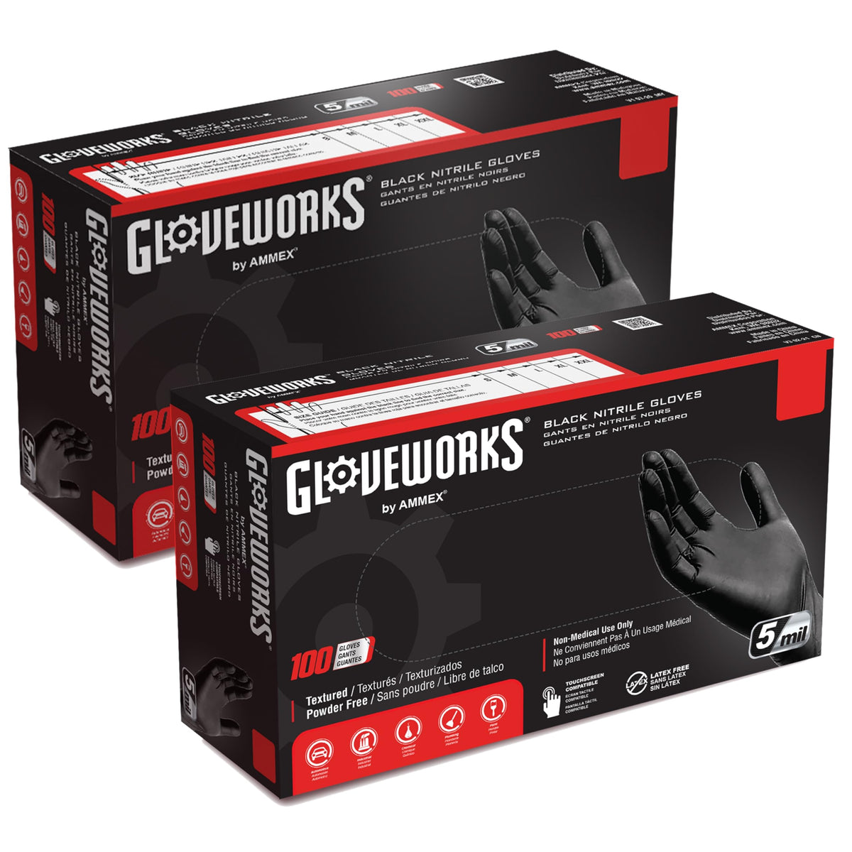 GLOVEWORKS Black Nitrile Gloves 5 Mil Disposable for Food Service, Cooking, Professional Cleaning, Size XL, Box of 100