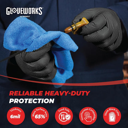 GLOVEWORKS Black Nitrile Gloves 6 Mil Diamond Textured for Mechanic Work